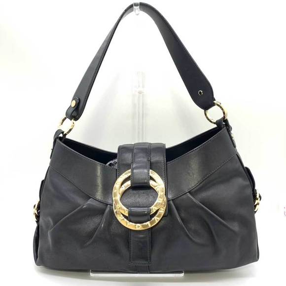 BVLGARI Handbags - BVLGARI Bag Chandra Shoulder Black Double Ring Horizontal Ladies Leather